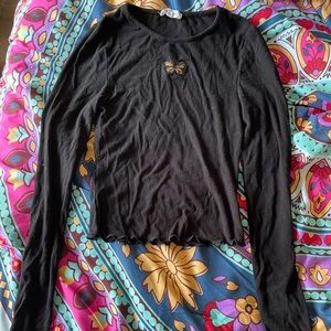 black long-sleeved butterfly shirt